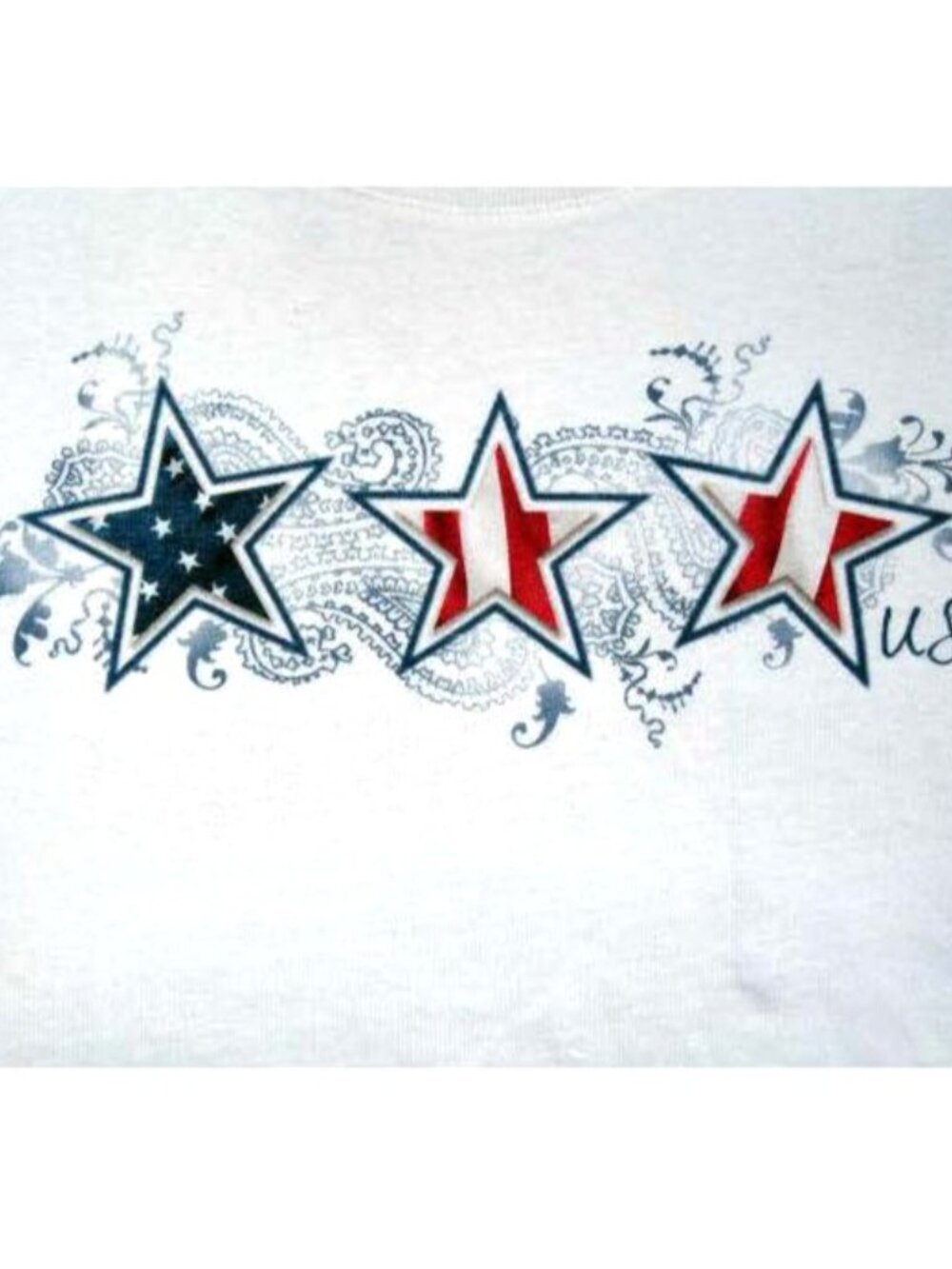 USA 3-Star Ladies Short Sleeve White NEW Crewneck Patriotic T-shirt M, XL, XXL